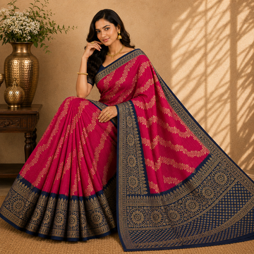 Madhubani Contrast Saree ✨