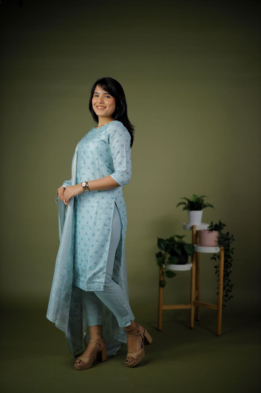 CHANDERI COTTON KURTA SET WITH DUPATTA
