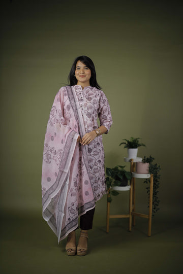 CHANDERI COTTON KURTA SET WITH DUPATTA