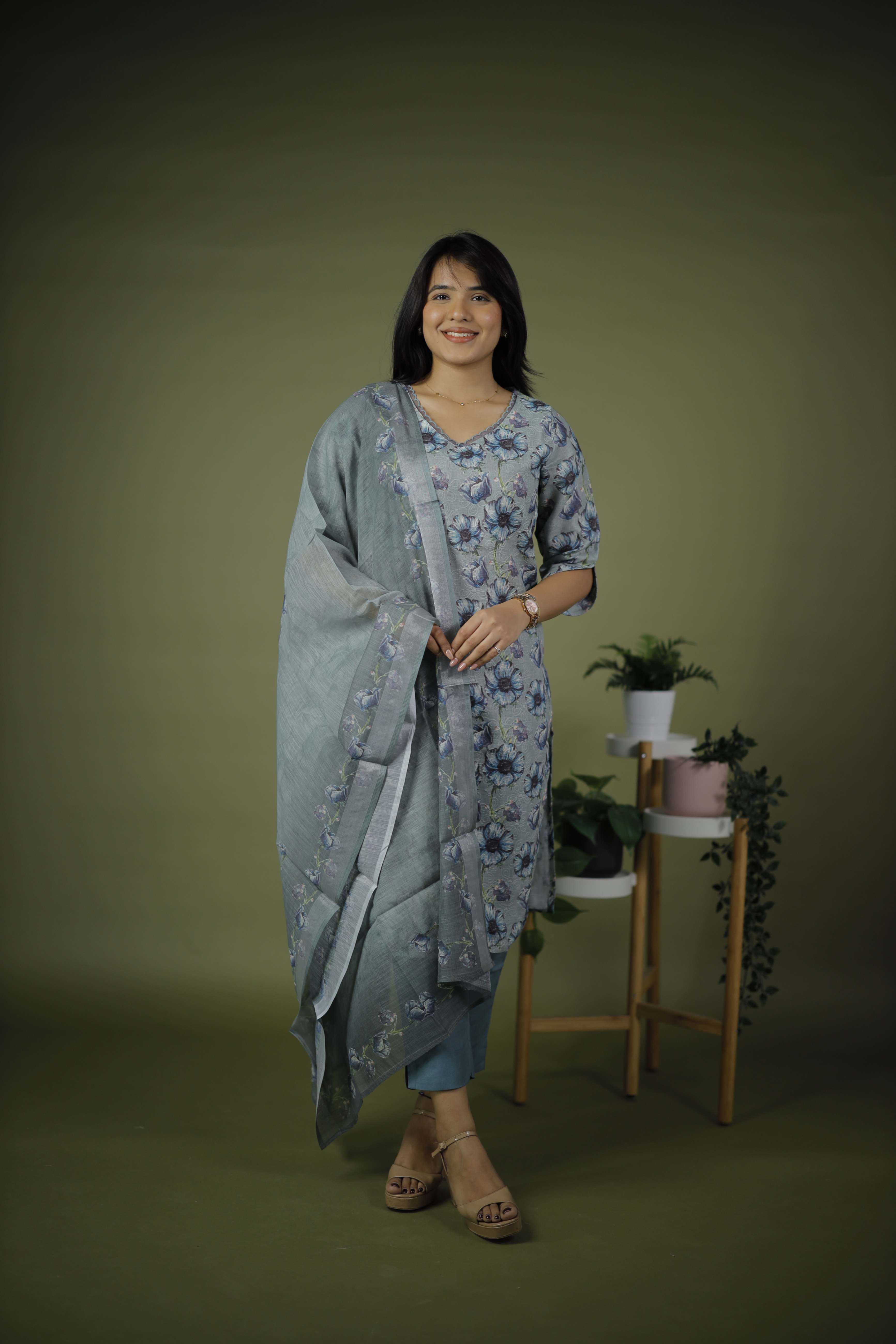 CHANDERI COTTON KURTA SET WITH DUPATTA