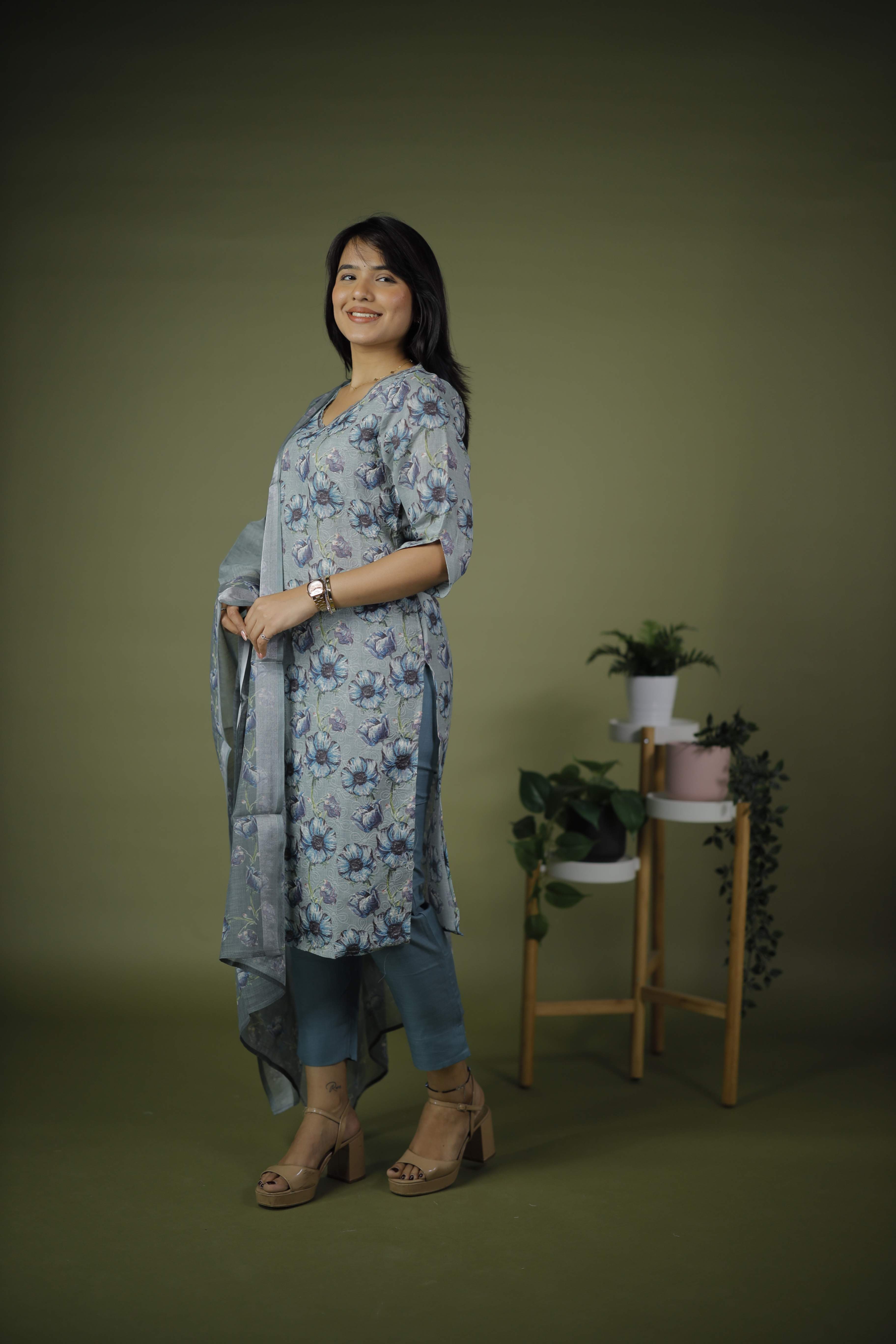 CHANDERI COTTON KURTA SET WITH DUPATTA