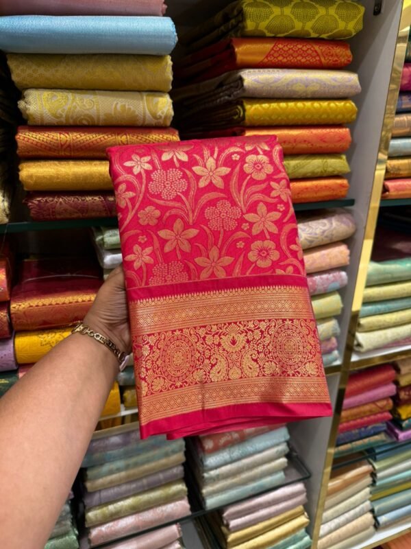 Royal Pink Banarasi Silk Saree with Golden Zari Work