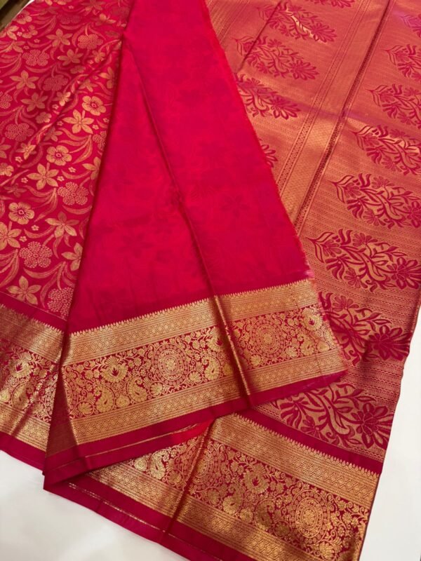 Royal Pink Banarasi Silk Saree with Golden Zari Work - Image 2