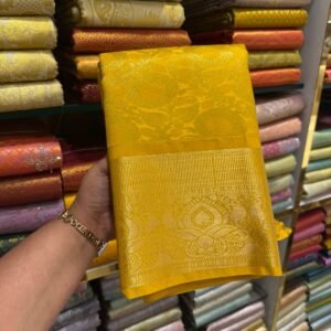 Golden Yellow Kanchipuram Silk Saree with Self-Zari Weave