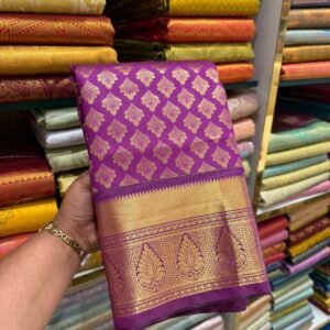 Royal Purple Banarasi Silk Saree with Gold Zari Leaf Motifs