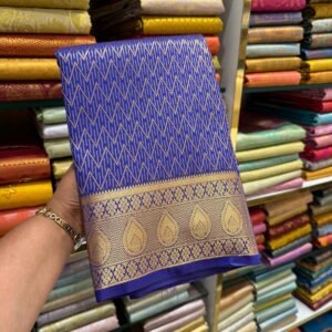 Royal Blue Kanchipuram Silk Saree with Golden Zari Border