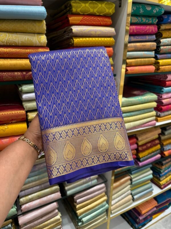 Royal Blue Kanchipuram Silk Saree with Golden Zari Border