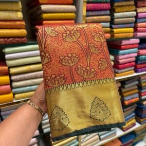 Royal Red & Gold Kanjivaram Silk Saree with Contrast Black Border