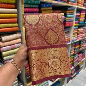 Majestic Maroon Kanjivaram Silk Saree with Grand Zari Floral Border