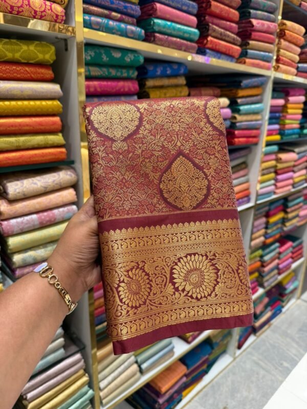 Majestic Maroon Kanjivaram Silk Saree with Grand Zari Floral Border