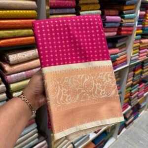 Rani Pink Kanjivaram Silk Saree with Peach Zari Border
