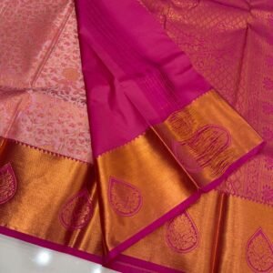 Peach & Pink Kanjivaram Silk Saree with Floral Zari Weaving