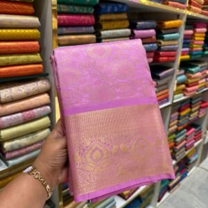 Lavender Pink Kanjivaram Silk Saree with Golden Zari Border