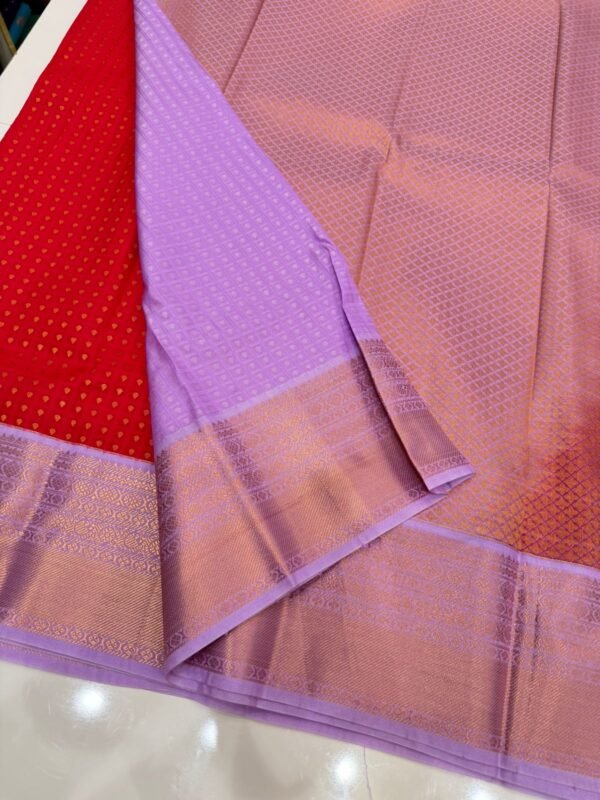 Red Kanjivaram Silk Saree with Baby Pink Zari Border - Image 2
