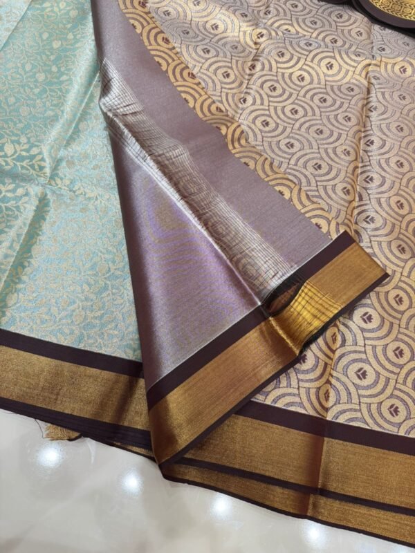 Black & Gold Kanjivaram Silk Saree with Sky Blue Contrast Pallu - Image 2