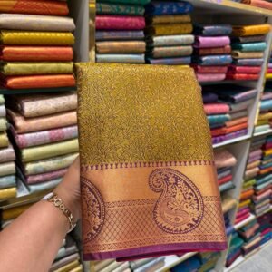 Mustard Yellow Kanjivaram Silk Saree with Maroon Zari Paisley Border