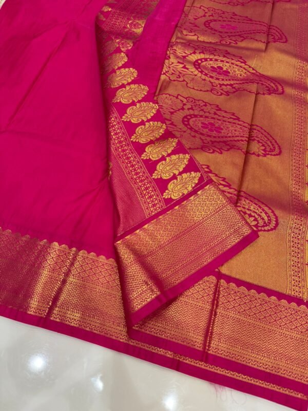 Ivory Kanjivaram Silk Saree with Rich Pink Zari Border - Image 2