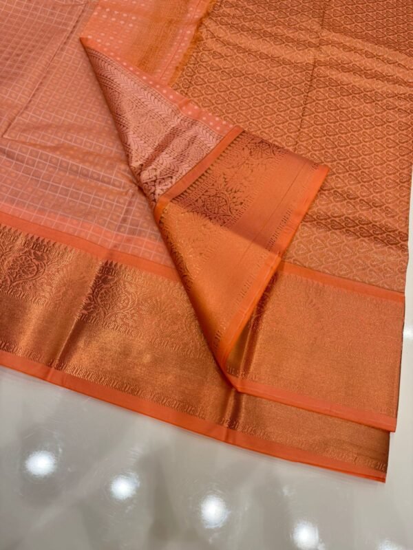 Steel Grey Kanjivaram Silk Saree with Orange Zari Border - Image 2