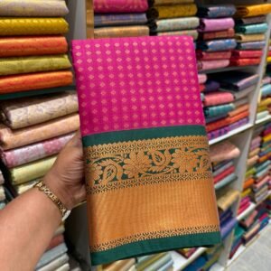 Magenta Pink Kanjivaram Silk Saree with Green Zari Border