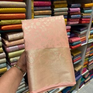 Blush Pink Kanjivaram Silk Saree with Subtle Golden Zari Weave