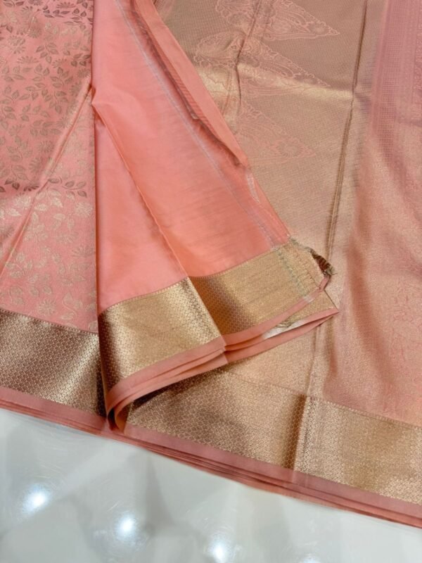 Blush Pink Kanjivaram Silk Saree with Subtle Golden Zari Weave - Image 2