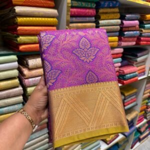 Magenta Purple Kanjivaram Silk Saree with Golden Geometric Zari Border