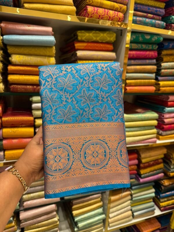 Sky Blue Kanjivaram Silk Saree with Rich Zari Motifs