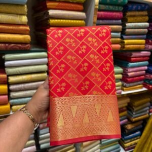 Crimson Red Kanjivaram Silk Saree with Diamond Zari Buttas