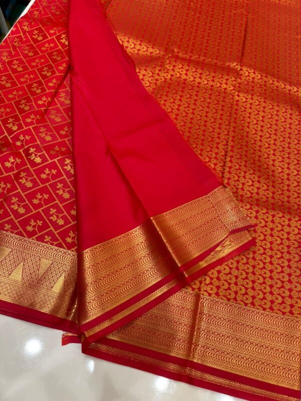 Crimson Red Kanjivaram Silk Saree with Diamond Zari Buttas - Image 2