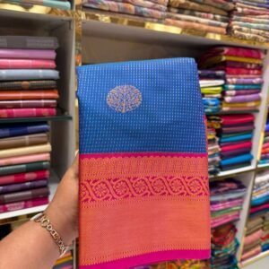 Royal Blue Silk Saree with Pink Zari Border