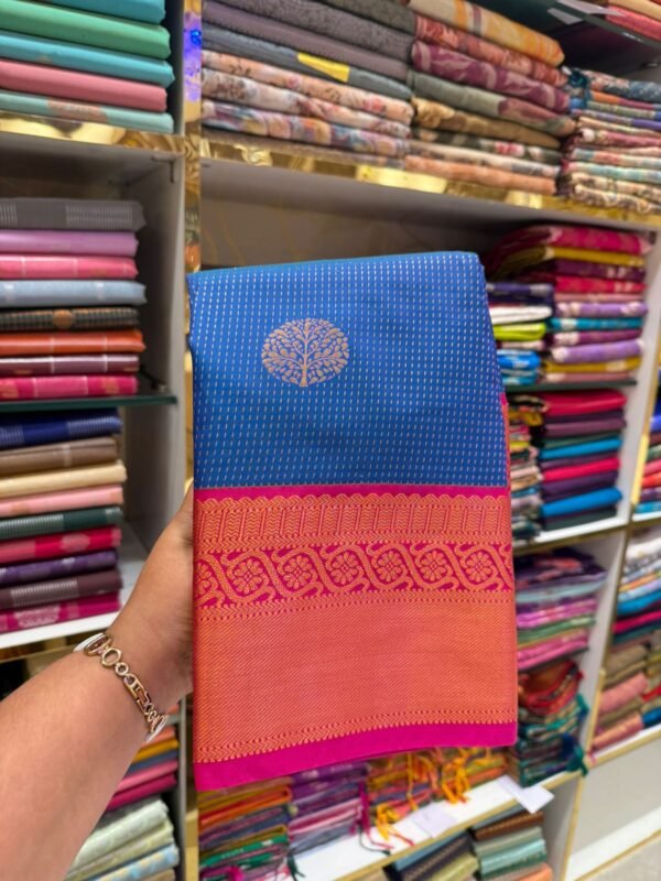 Royal Blue Silk Saree with Pink Zari Border