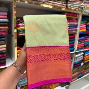 Light Green Silk Saree with Pink Zari Border