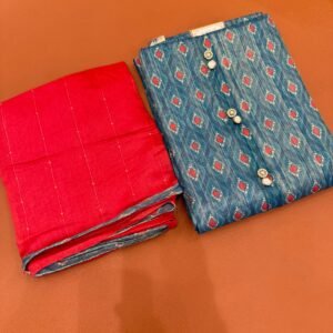 Blue Floral Printed Dress Material with Contrast Dupatta