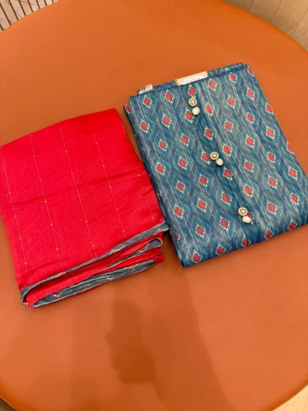 Blue Floral Printed Dress Material with Contrast Dupatta
