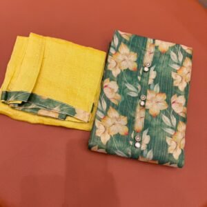 Green Floral Printed Dress Material with Contrast Dupatta