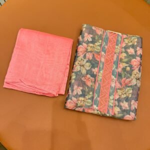 Peach Floral Printed Dress Material with Contrast Dupatta
