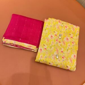 Yellow Floral Printed Dress Material with Contrast Dupatta