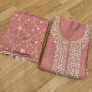 Elegance Peach Colour Embroidered Suit Set with Scallop Dupatta