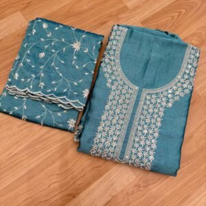 Elegance Blue Colour Embroidered Suit Set with Scallop Dupatta