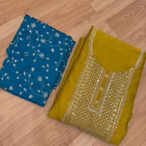 Elegance Green Colour Embroidered Suit Set with Scallop Dupatta