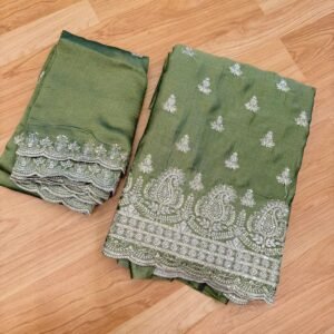 Green Colour Embroidered Suit Set with Dupatta
