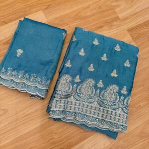 Blue Colour Embroidered Suit Set with Dupatta