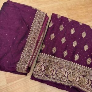 Royal Plum Zari Embroidered Saree Salwar material