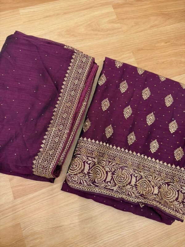 Royal Plum Zari Embroidered Saree Salwar material