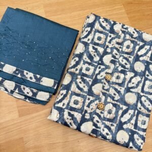 Floral Navy Cotton Saree Combo