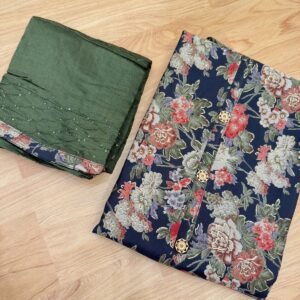 Elegant Green & Floral Navy Cotton Saree Combo