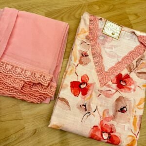 Soft coral peach shadeElegance Embroidered Suit Set