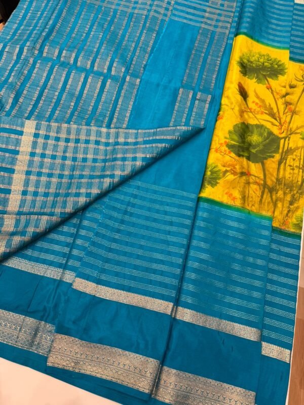 Yellow with Blue Mysore silk Centre beauty collections - Image 2