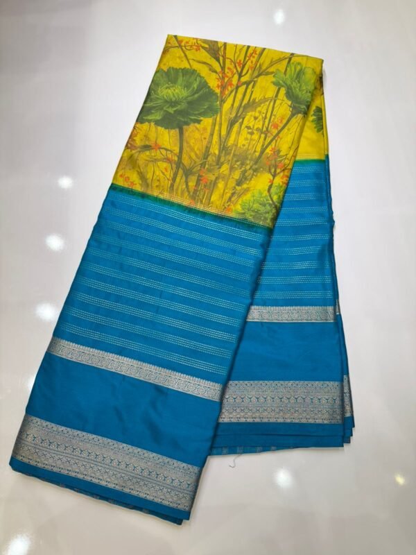 Yellow with Blue Mysore silk Centre beauty collections