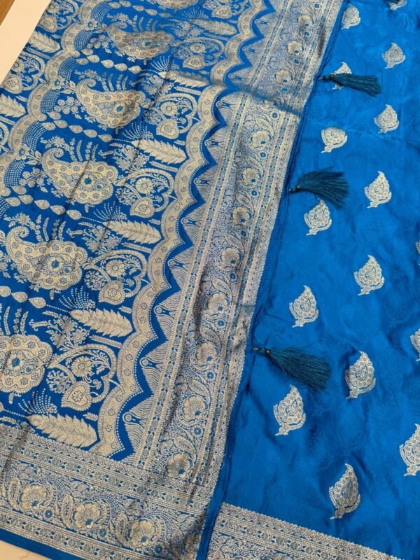 Classic Blue Banarasi Saree with Rich Zari Border - Image 2
